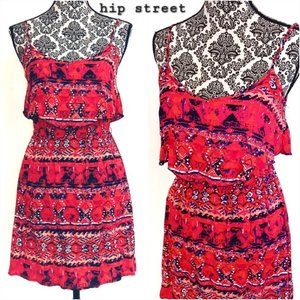 MUDD Ruffle Overlay Top Spaghetti Strap Tribal Print Mini Dress  XS
